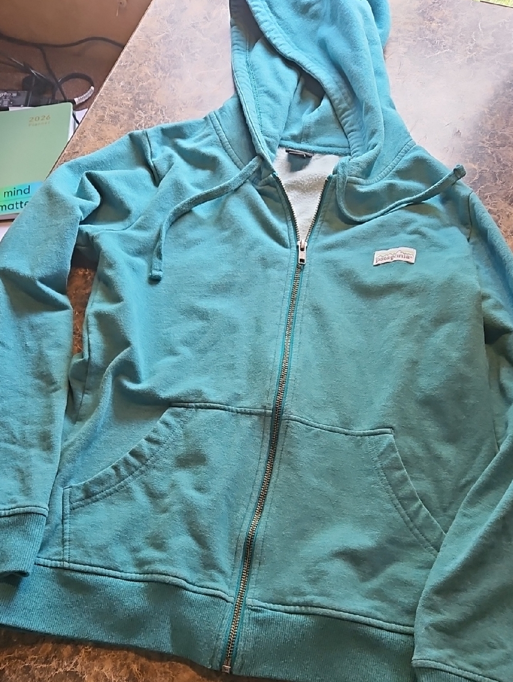 Patagonia Teal Full-Zip Hoodie with Sherpa Lining